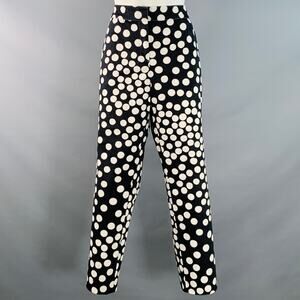 ST. JOHN Size 8 Black White Cotton Polka Dot Tapered Zip Fly Casual Pants